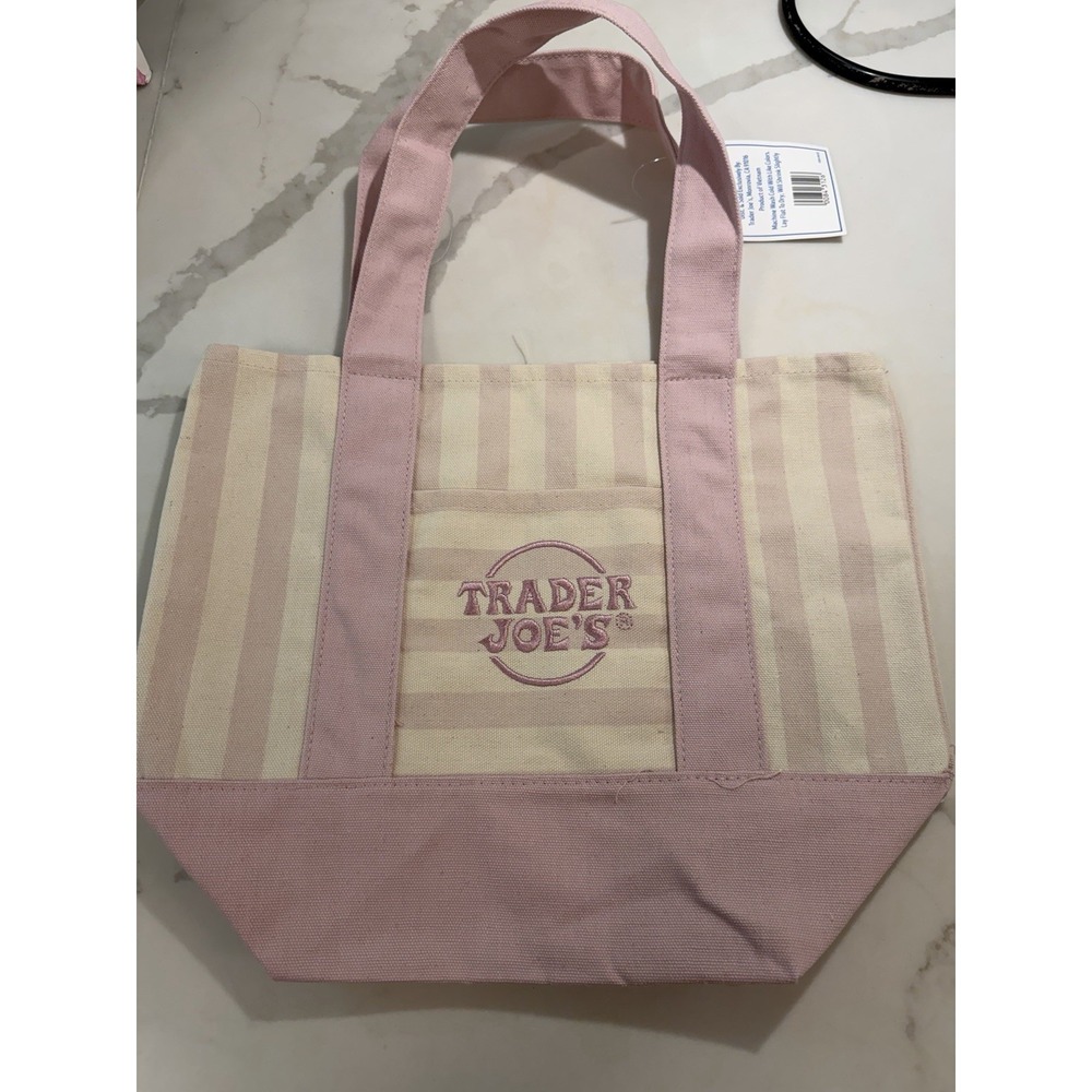 Trader Joe's Striped Mini Canvas Tote Bag Pink Summer 2026 Limited Release NWT